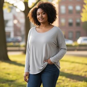 Ashley Stewart Long Sleeve Tee Sz 30/32 Gray Alloy Stretch Lightweight Layering